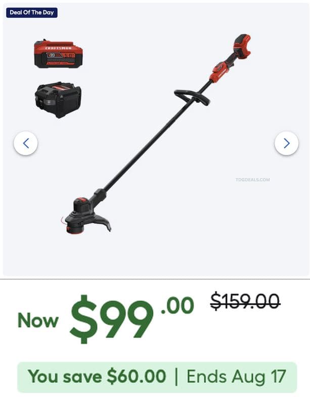 $159 CRAFTSMAN V20 STRING TRIMMER FOR $99 at LOWES $159.00 is now $99.00 - 38% OFF