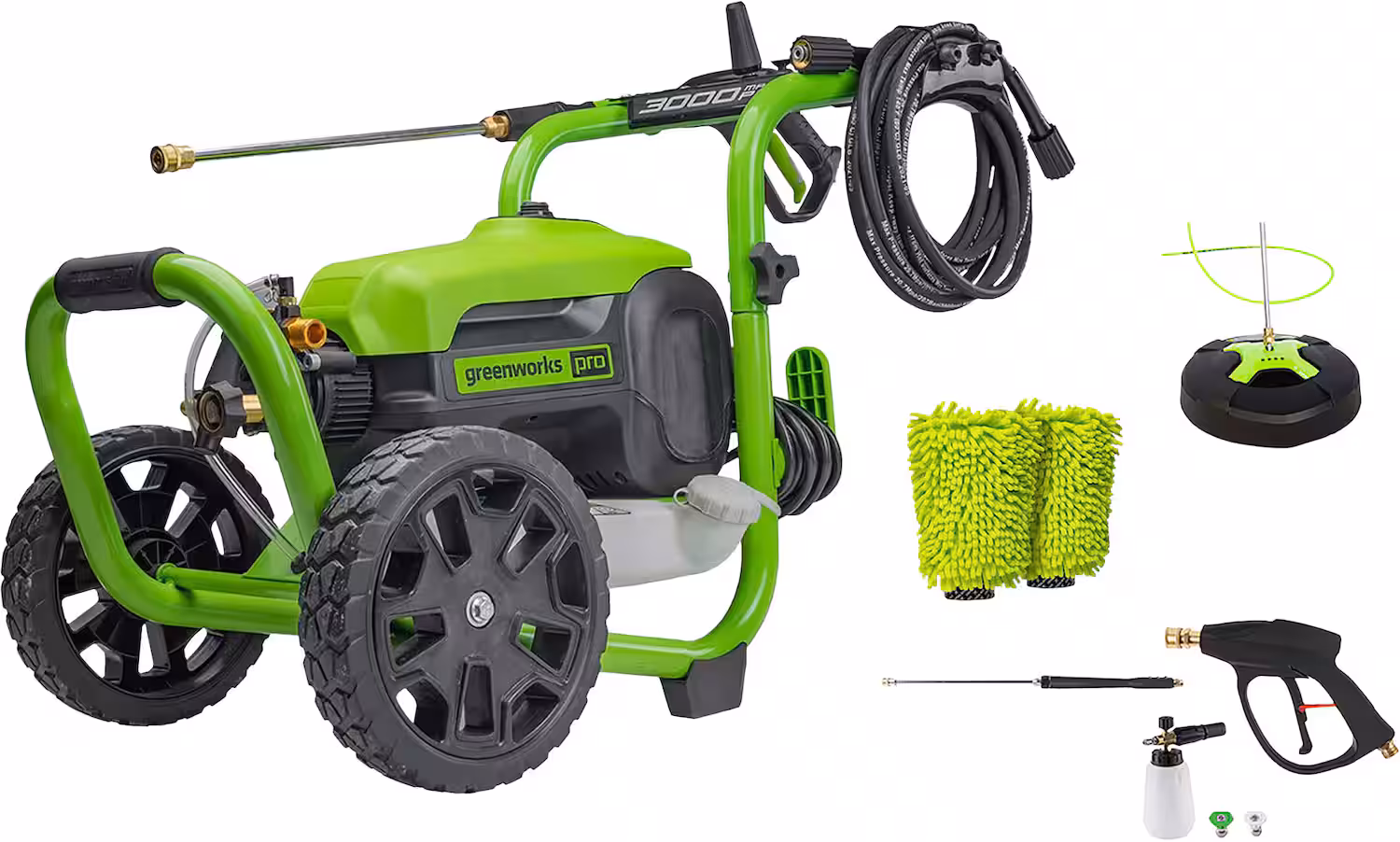 Greenworks - Electric Pressure Washer up to 3000 PSI at 2.0 GPM Combo Kit with short gun, mitts, and 15" surface cleaner - Green - Out of Stock