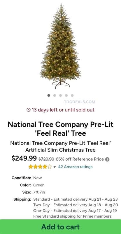 NATIONAL TREE COMPANY PRE-LIT "FEEL REAL" CHRISTMAS TREE at SYLIKES $729.99 is now $249.99 - 66% OFF