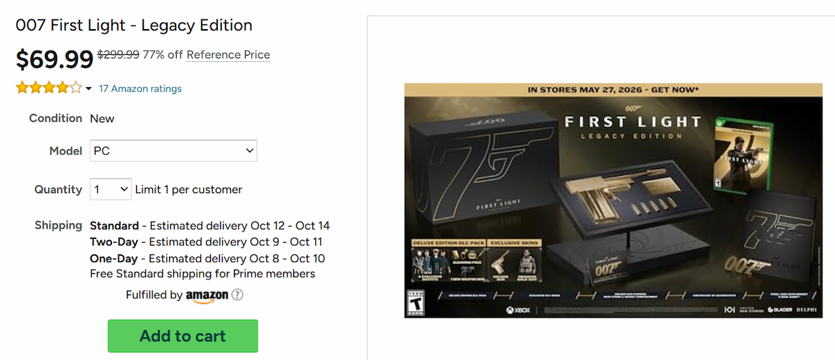 007 First Light - Legacy Edition FOR $69.00 (Was $300.00) - 77% OFF - $69.00 (Was $300.00)