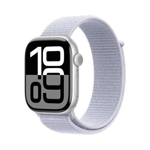 Apple Watch Series 10 [GPS 46mm case] Smartwatch with Silver Aluminum Case with Blue Cloud Sport Loop. Fitness Tracker, ECG App, Always-On Retina Display, Carbon Neutral (Used - VeryGood) FOR $234.06 - $234.06